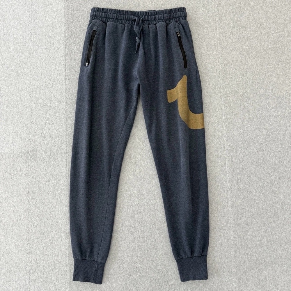 True Religion Mens Jogger Small Blue Gold Sweatpants Athleisure Loungewear READ